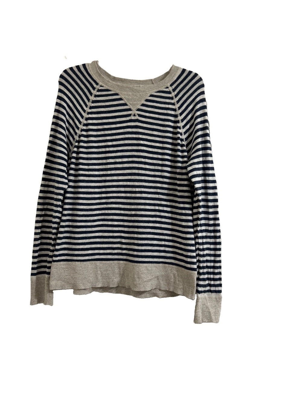 LL Bean Sweater Top Women Blue & Gray Striped 100% Organic Cotton Sz L